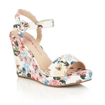 White 'Veronica' floral wedge sandals